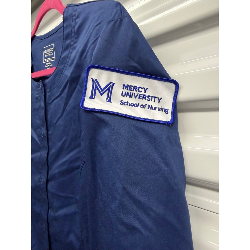 Cherokee Workwear Revolution Scrub Set Navy Mercy University Nursing NWT L